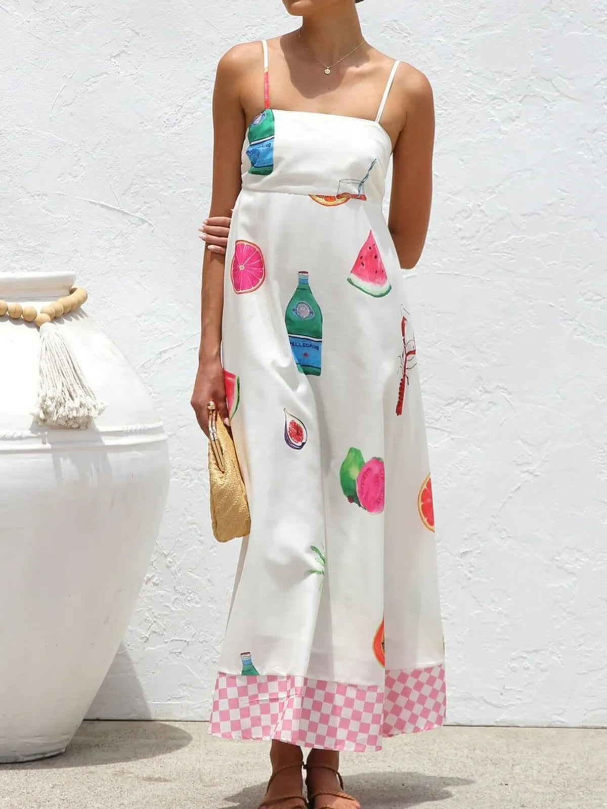 Printed Square Neck Maxi Cami Dress - Ladyez