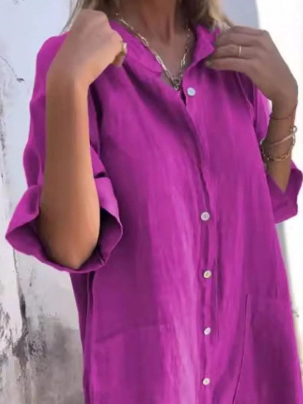 Full Size Casual Linen Button-Down Shirt Dress Plus Size - Ladyez