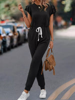 Ruffle Sleeve Drawstring Waist Casual Jumpsuit