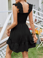 Smocked Square Neck Wide Strap Dress - Ladyez