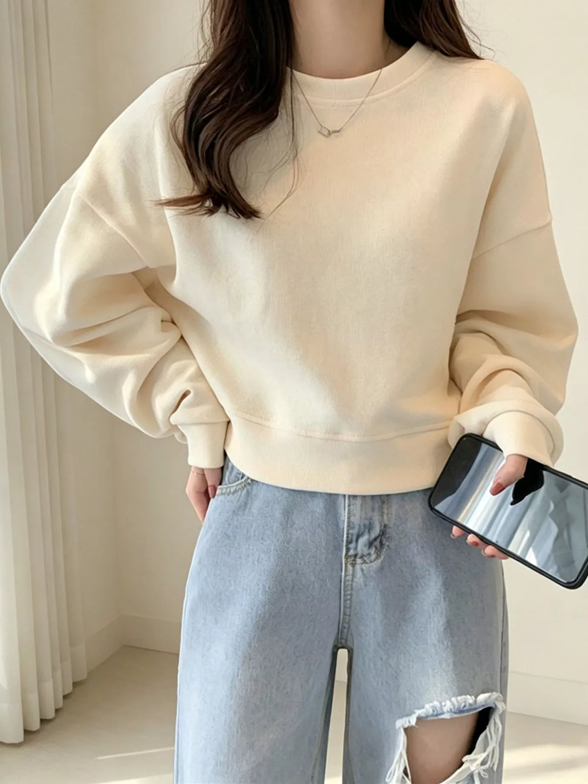 Crew NeckDrop Shoulder Sweatshirt