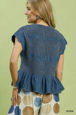 Umgee Smocked Peplum Top with Scalloped Ruffle Cap Sleeves