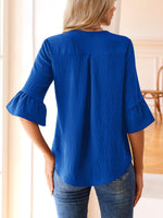 Ruffle V-Neck Flounce Sleeve Blouse