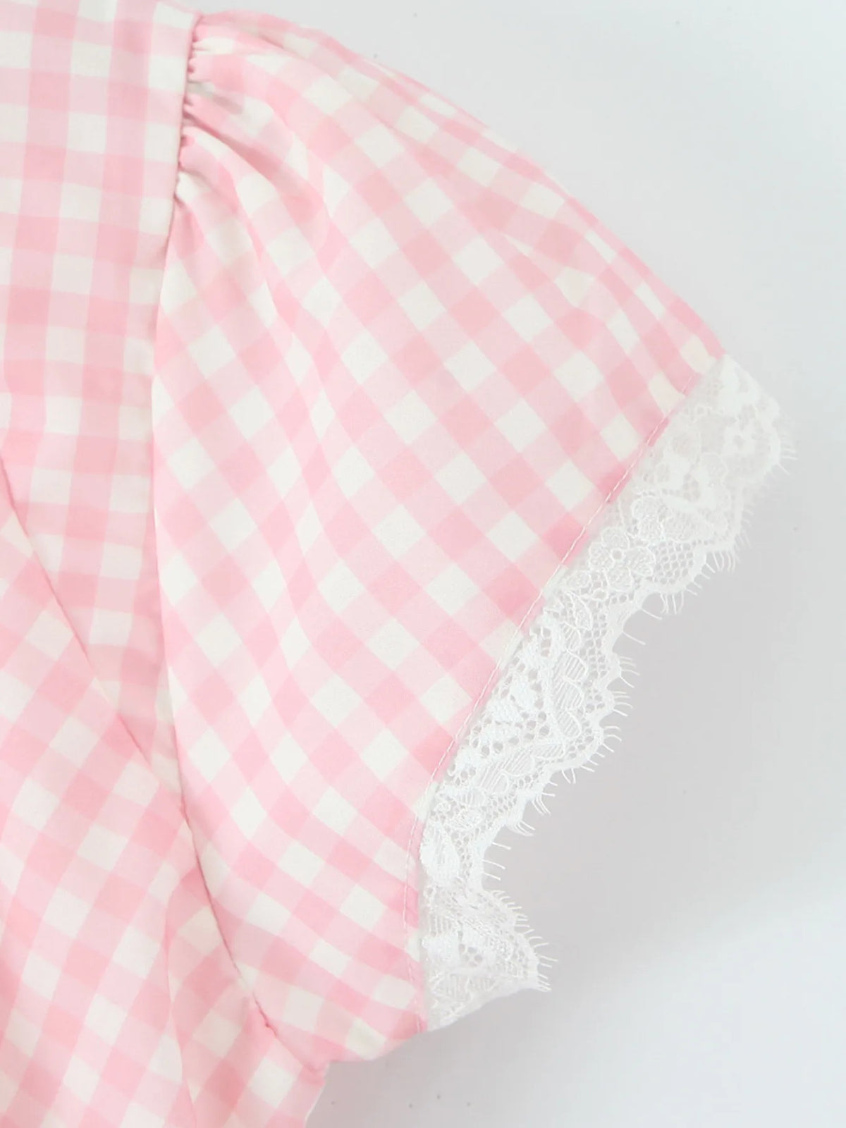 Gingham Ruffle Mini Dress with Lace Trim - Ladyez