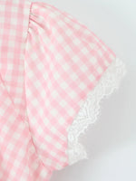 Gingham Ruffle Mini Dress with Lace Trim - Ladyez