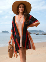 Openwork Color Block Plunge Cover-Up - Ladyez