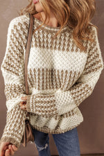 Color Block Round Neck Dropped Shoulder Sweater