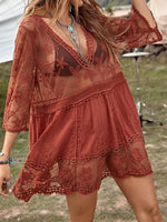 Lace Detail Plunge Cover-Up Dress - Ladyez