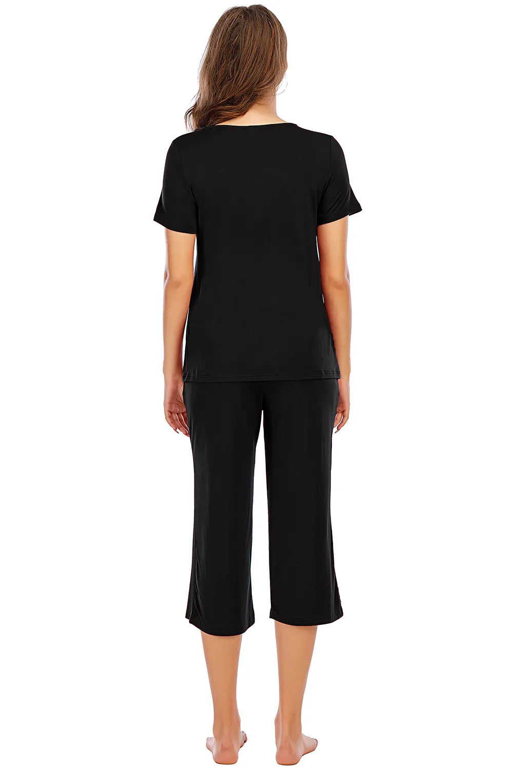 V-Neck Short Sleeve Top and Pants Lounge Set - Ladyez