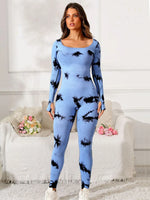 Scoop Neck Long Sleeve Active Jumpsuit - Ladyez