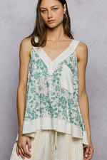 POL Floral V-Neck Tank with Front Pocket