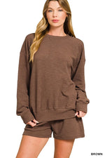 Zenana Slub Long Sleeve Top and Shorts Set