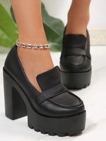 Round Toe Platform Block Heels Pumps - Ladyez