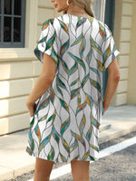 Printed Round Neck Short Sleeve Mini Dress