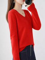 V-Neck Solid Color Sweater