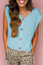 Solid Color Knit V Neck Button Front Sweater Vest