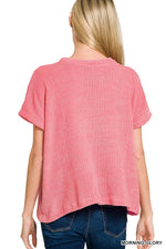 Zenana Chenille Waffle Cap Sleeve Sweater