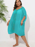 Crochet Trim V-Neck Beach Cover Up Dress - Ladyez