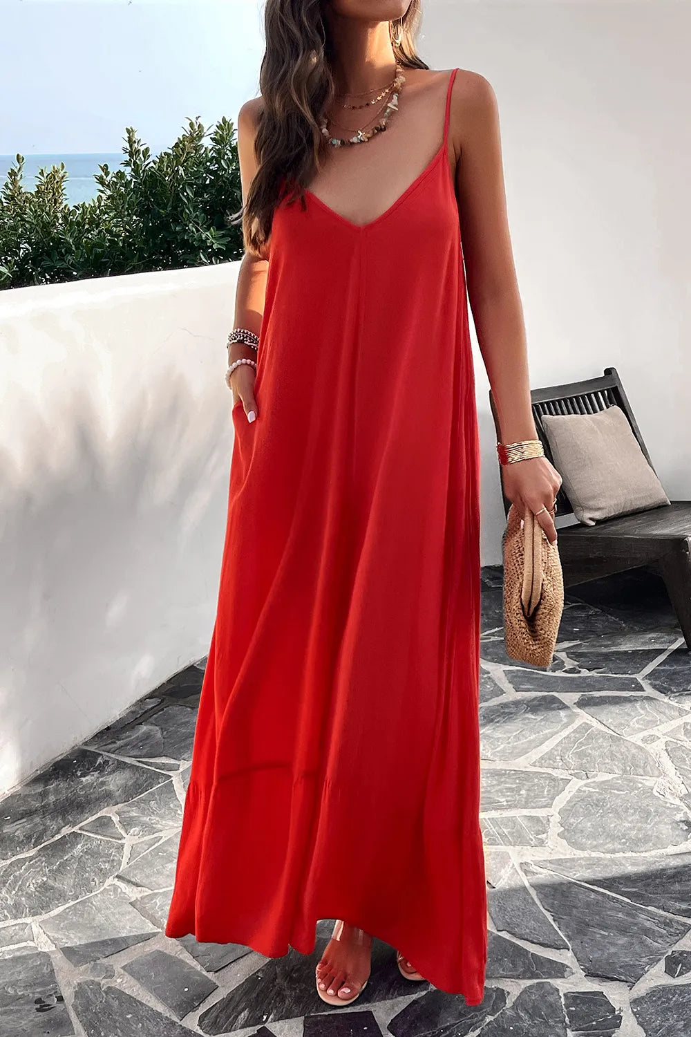 Devine Backless Maxi Cami Dress with Pockets - Ladyez