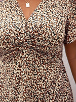 Plus Size Printed V-Neck Short Sleeve Midi Dress