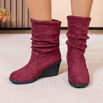 Round Toe Wedge Boots - Ladyez