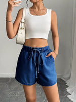 Drawstring High Waist Denim Shorts