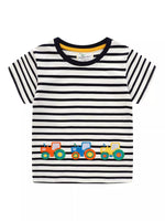Children's Embroidered Striped Round Neck T-Shirt