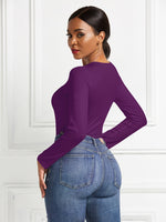 Round Neck Long Sleeve Bodysuit - Ladyez