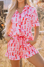 Cowgirl Boots Printed Shirt and Shorts Set - Ladyez