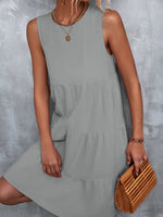 Tiered Round Neck Sleeveless Mini Tank Dress - Ladyez