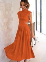 Cutout Mock Neck Sleeveless Ruched Dress - Ladyez