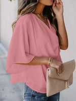 Full Size Ruched Three-Quarter Sleeve Blouse Plus Size