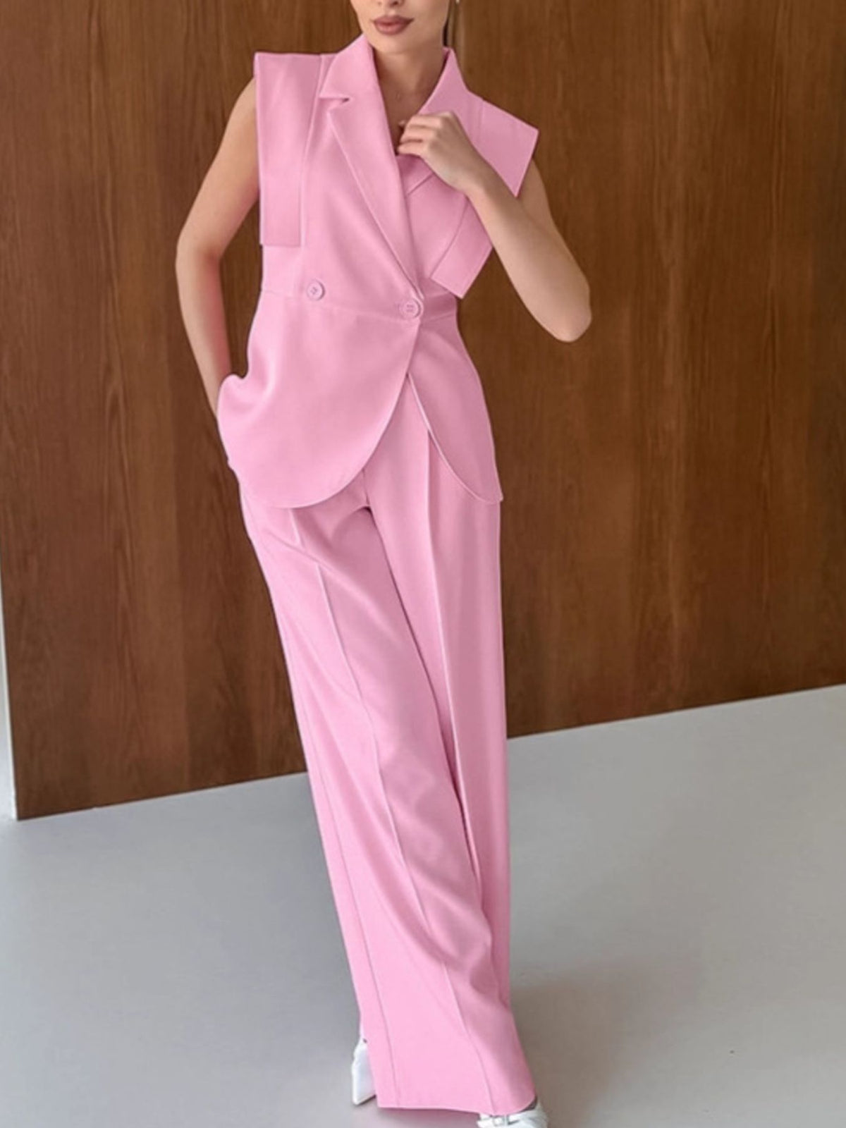 Sleeveless Blazer & Wide Leg Pants Set