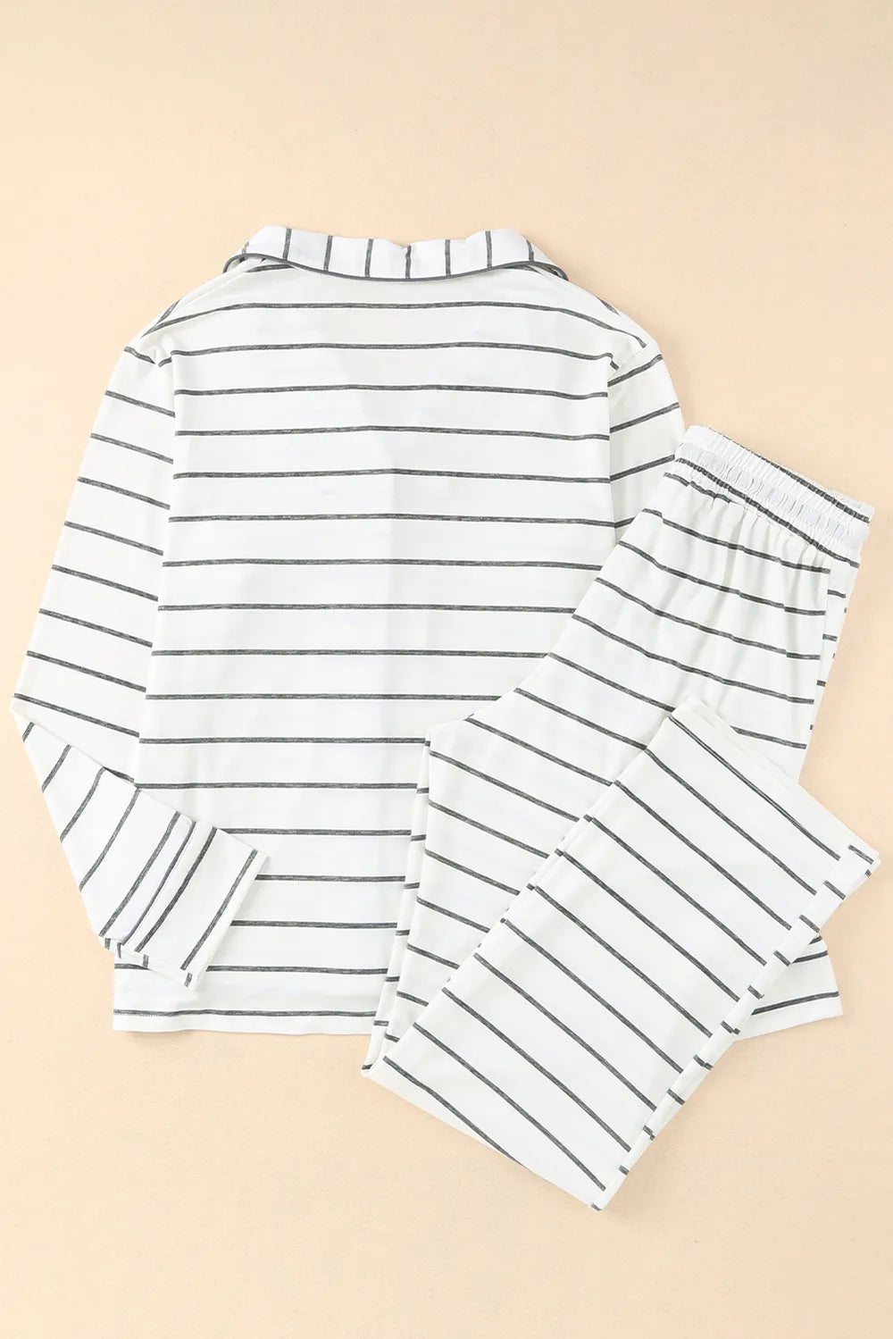 Striped V-Neck Long Sleeve Top and Pants Lounge Set - Ladyez