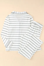 Striped V-Neck Long Sleeve Top and Pants Lounge Set - Ladyez