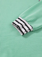 Twisted Ribbed Contrast Round Neck Striped Patchwork Long Sleeve Top