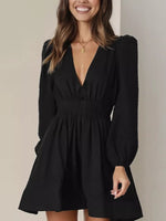 V-Neck Long Sleeve Mini Dress