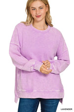 Zenana Acid Washed Double Ribbed Hi-low Sweatshirt