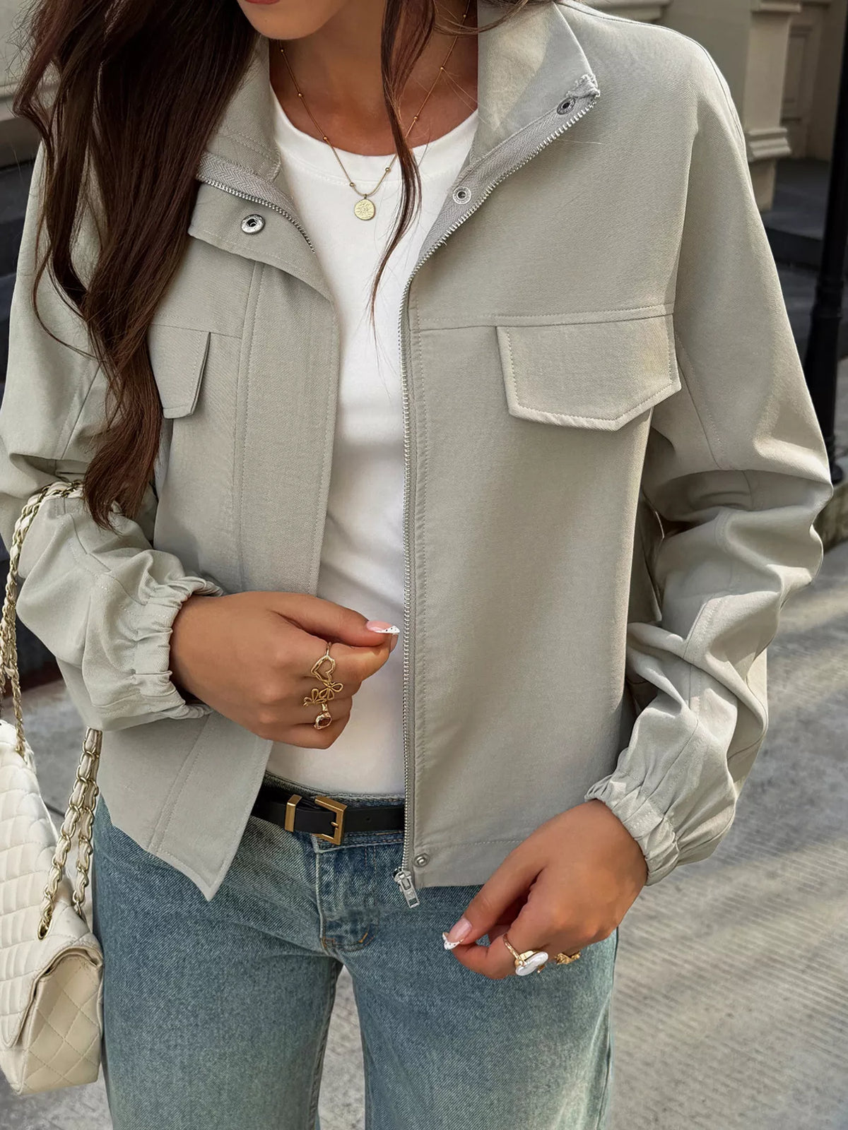 Stand Collar Zip Up Jacket