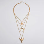 Alloy Three-Layered Bull Head Pendant Necklace