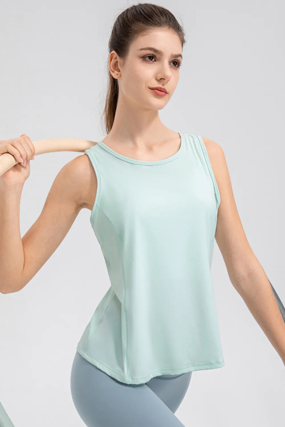 Wide Strap Round Neck Active Tank - Ladyez