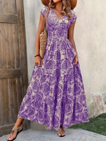 Printed Cap Sleeve Maxi Dress