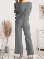 Long Sleeve Lounge Top and Drawstring Pants Set - Ladyez