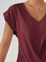 V-Neck Twist Front Top - Ladyez
