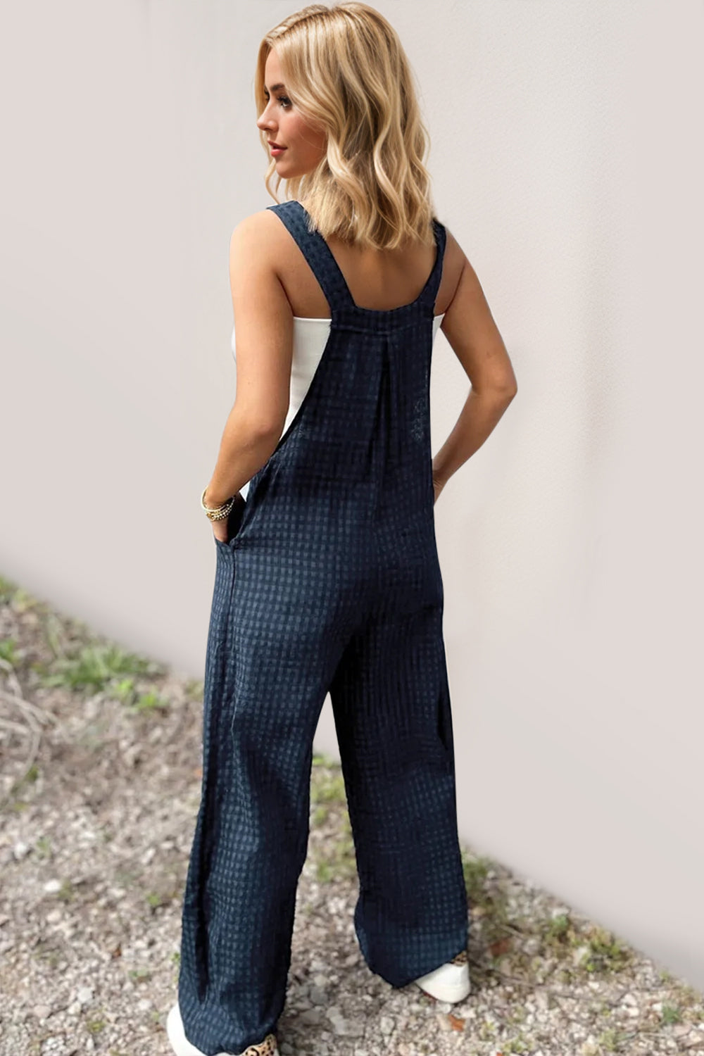 Oh Full Size Plaid Wide Leg Overalls with Pockets - Ladyez