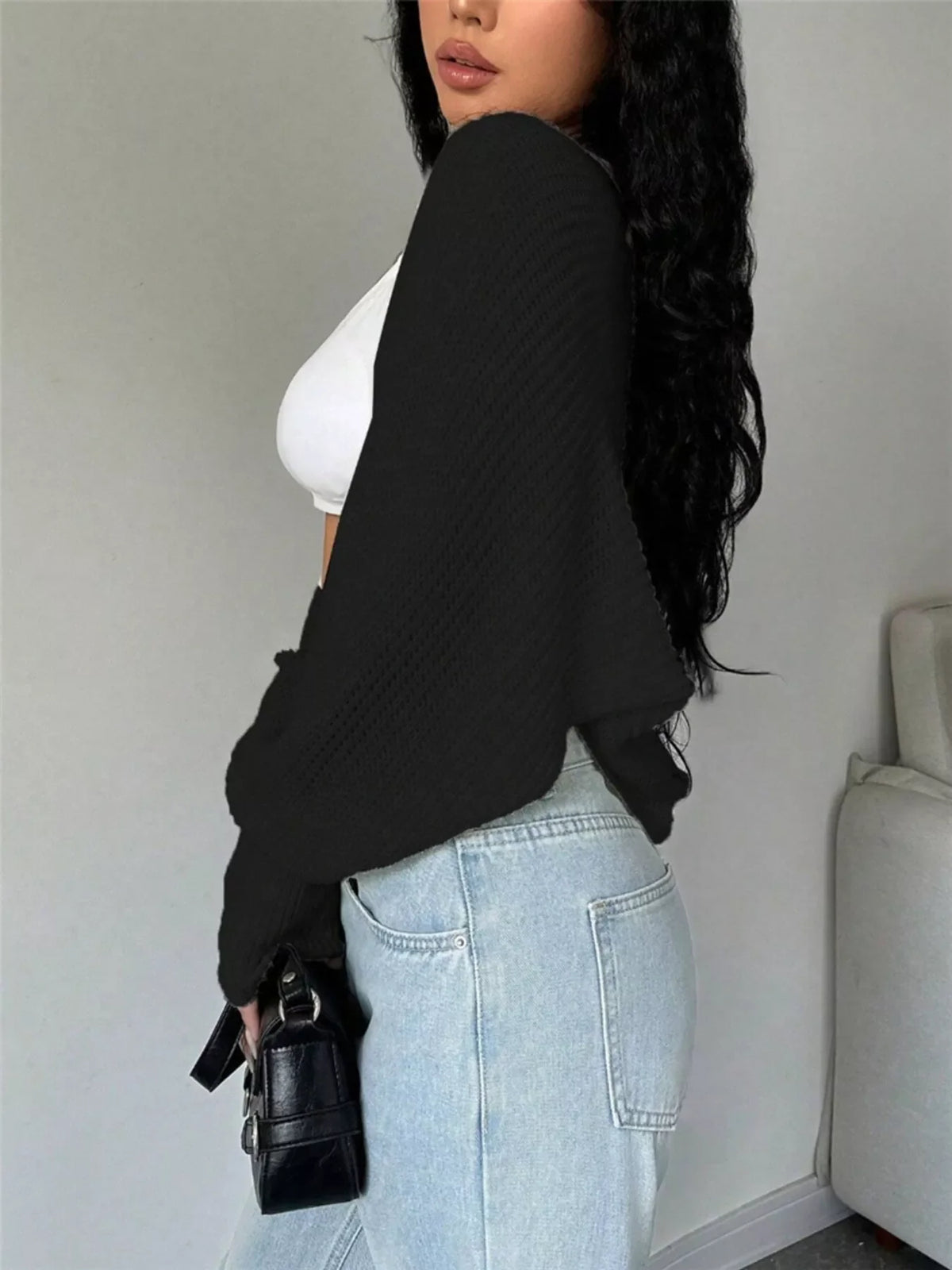 Cropped Knit Open Front Cardigan