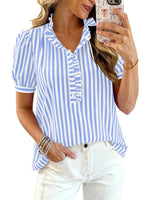 Frill Striped Puff Sleeve Blouse