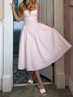 Full Size Plaid Square Neckline Midi Dress Plus Size