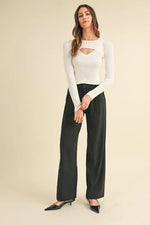 MABLE Cut Out Long Sleeve Ribbed Knit Top