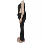 Deep V-Neck Knot-Front Flare Leg Jumpsuit
